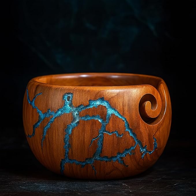 Handcrafted Wooden rose wood Yarn Bowl for knitting & Crocheting Wooden Yarn Storage Bowl With Carved Holes Drills Knitting Crochet Accessories bowl - Christmas Gift