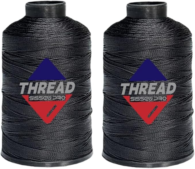 Sissewpro 1oz 375 yds Each 2 Pack Tex70 Bonded Nylon Thread 69 Upholstery Thread Heavy Duty Threads for Leather Sewing Machine, Beading, Hair Weaving, Denim, Canvas,Webbings 2oz Total（2, Black）
