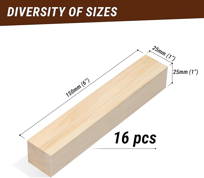 BeaverCraft Basswood Carving Blocks BW16 pcs - Soft Whittling Wood Carving Kit for Beginners - Unfinished Wooden Block Set - Basswood for Crafts