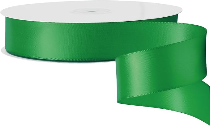 LIUYAXI Green Double Faced Satin Ribbon, 1" X Continuous 25 Yards, Ribbons Perfect for Gift Wrapping Wedding Bouquet Decor DIY Craft Bow Making & Other Projects