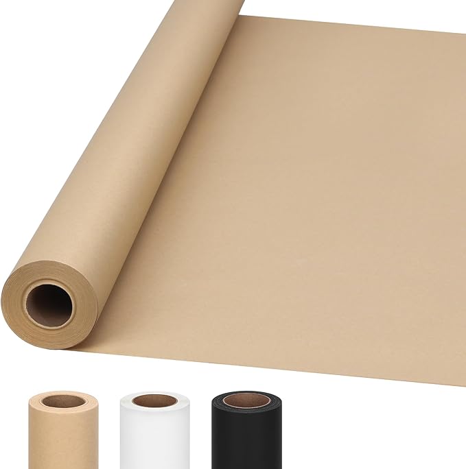 Moretoes 36" x 1,200"(100') Brown Wrapping Paper Roll, Kraft Packing Paper Roll for Gift Wrapping Craft Bulletin Board Banner Art Bouquet Flower Packing Moving Shipping 75GSM