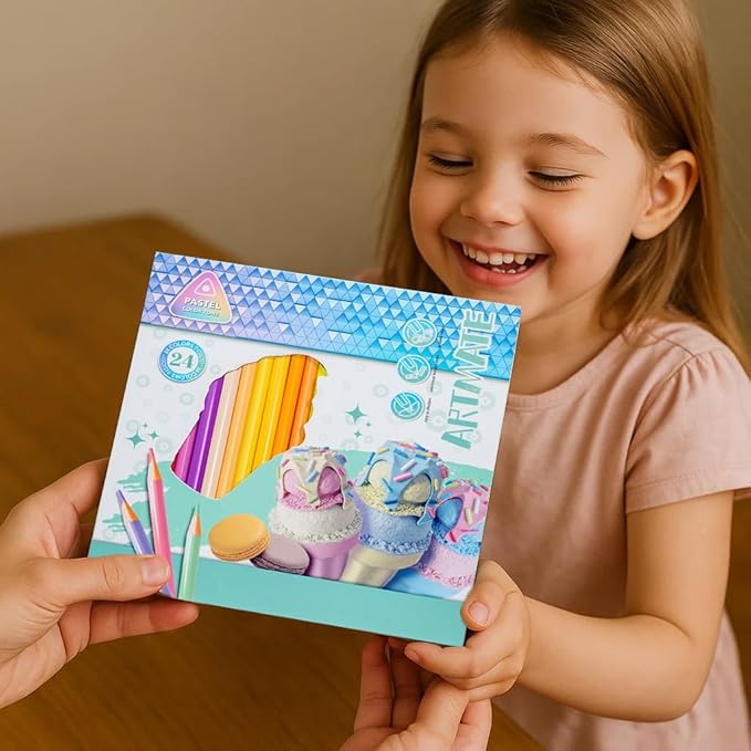 24 Colored Pencils Set – Soft Core, Pre-Sharpened, Break-Resistant – Ideal for Coloring Books, Drawing, Sketching, School Art Supplies (Pastel Colors)