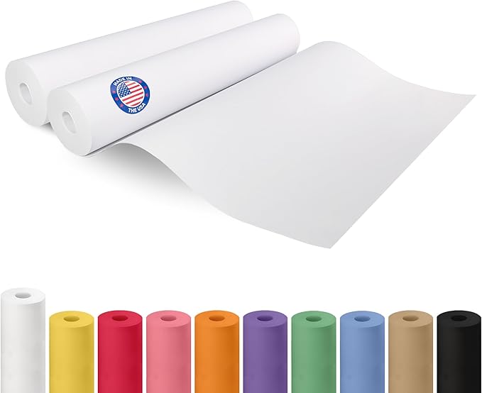Extra White Offset Kraft Paper Roll 18" x 2160" (180 ft), 2-Pack – USA-Made 50lb Premium Eco Paper, Brighter-Than-Standard White – Ideal for Arts & Crafts, School Projects, Wrapping by IDL Packaging
