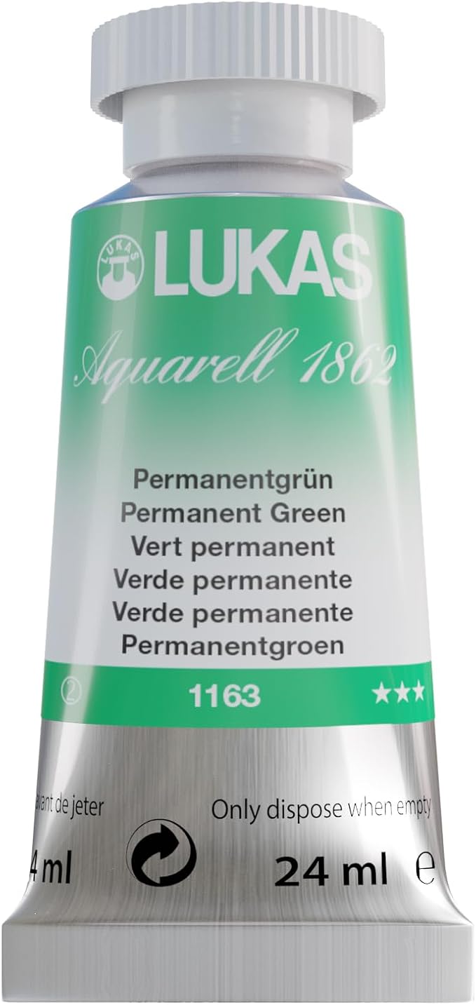 Lukas 1862 Aquarell Artists' Watercolor Tubes, Permanent Green 24 ml - Vibrant Professional Grade Watercolor Paint - Easy-to-Wet, Intense Color, Long-lasting - Ideal for Professional Watercolorists