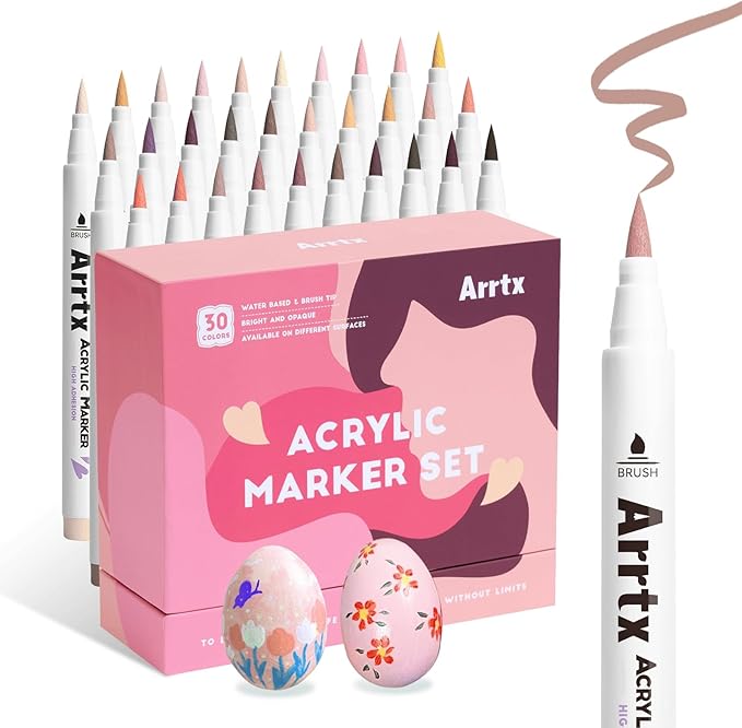 Arrtx 30 Colors Skin Color Acrylic Paint Pens, Skin Tone Paint Markers Paint Pens for Artists Adults Coloring Drawing Brush Tip for Rock Painting, Wood, Canvas, DIY Crafts Making Art Supplies