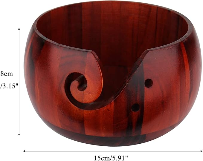 Coopay Wool Yarn Bowl Rosewood, Handmade Wooden Yarn Storage Bowl with Holes, Knitting Wool Storage Bowl Round - Ideal Knitting Crochet Accessories for Knitters