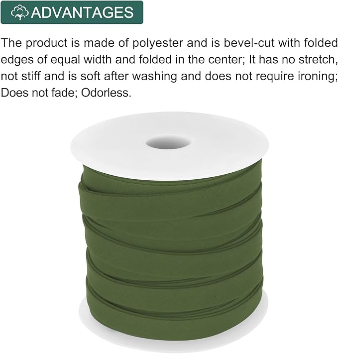 MECCANIXITY 1/2 Inch Double Fold Bias Tape Polyester Continuous Bulk Bias Tape for Sewing,Seaming Quilting Hemming Binding Crafts (Dark Green 25 Yards)