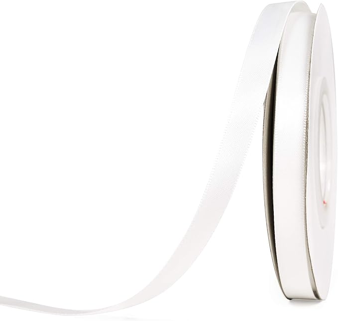 YAMA White Double Faced Satin Ribbon 3/8 Inch 25 Yards Thin White Ribbon for Gift Wrapping Crafts Bows Wedding Party Decoration