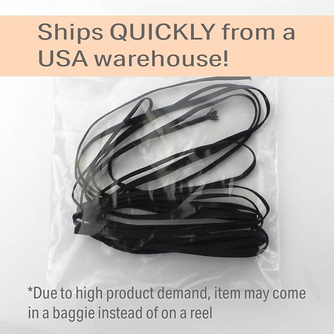 1/8" Width Skinny Elastic Band - Braided Cord - Black 5 Yards - USA Warehouse