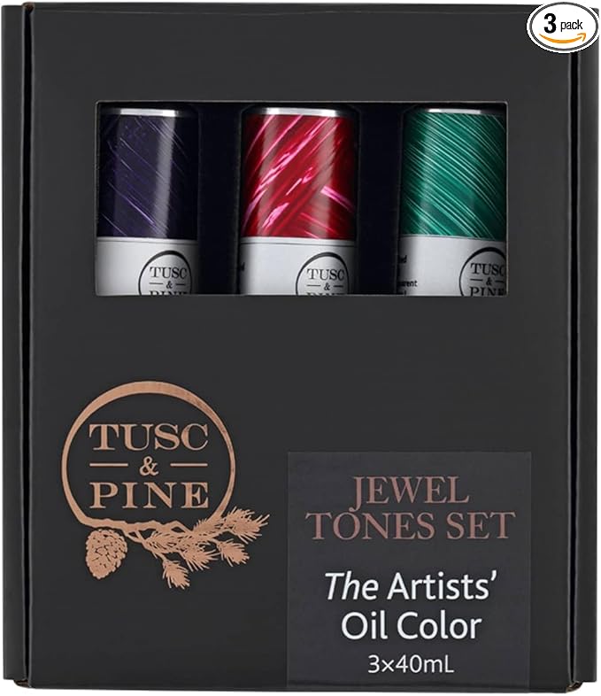Tusc & Pine Artist Oil Paint - Jewel Tones, Set of 3 40 ml, Non-Yellowing, Rich & Creamy Consistency, Maximum Pigment Load, Small Batch Milled Oil Paints Made in the USA for Professional Artists