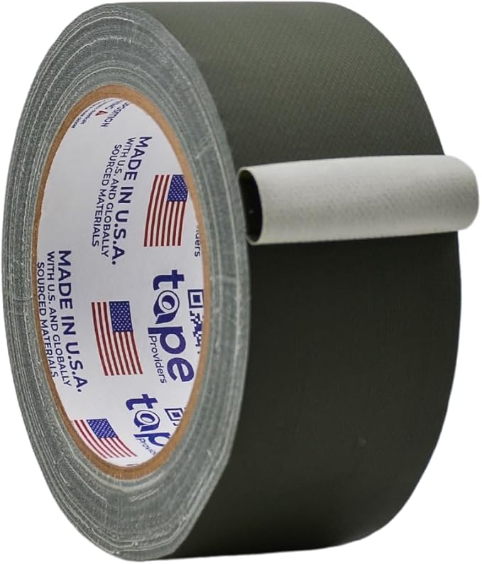WOD GTC12 Gaffer Tape, Olive Drab Low Gloss Finish Film, 2 inch x 60 ft. Residue Free, Non Reflective Cloth Fabric, Secure Cords, Water Resistant, Photography, Filming Backdrop, Production