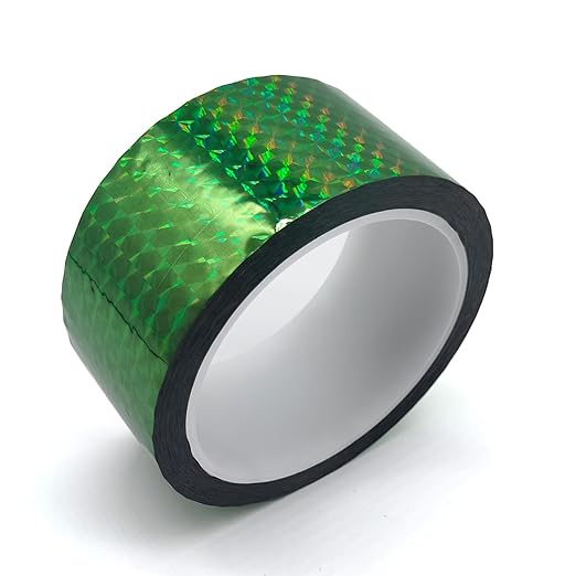 Reflective Crafting Tape, Graphic Glitter Holographic Prism Tape, for Craft Project, DIY Art, Holiday Packing, Wrapping, Keep Birds Away, 1.8 Inches by 55 Yards (Holographic-Green)