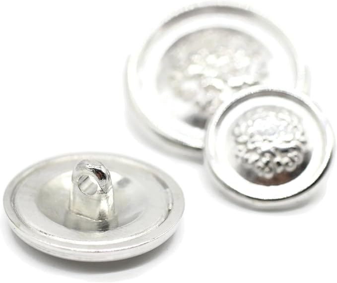 Silver Metal Shank Buttons - 12 Pcs - 3 Size Options - Floral Round Metal Shank Buttons for Men Women Blazer Coat Uniform Shirt Suit and Jacket Sewing Craft DIY N6901