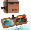 Soho Urban Artist Mini Wooden Travel Watercolor Set of 15 - Professional Watercolor Paint Set for Watercolorists & Plein Air Artists, Semi-Moist Pans, Pocket-Sized Magnetic Wood Case with Mixing Area