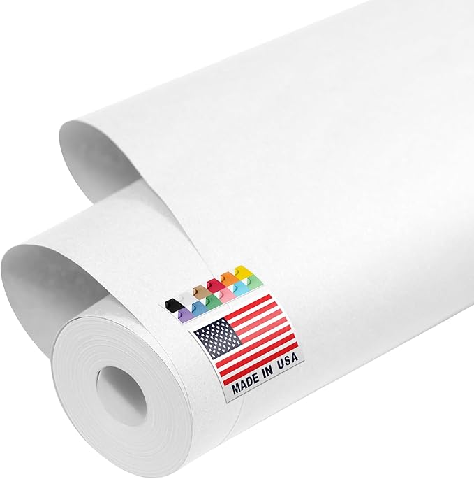 USA Made 48" x 1200" White Kraft Paper Roll, 45 lbs Thickness, American Quality Colored Kraft Paper for School, Bulletin Board - Odorless, Non-Toxic, Safe for Kids