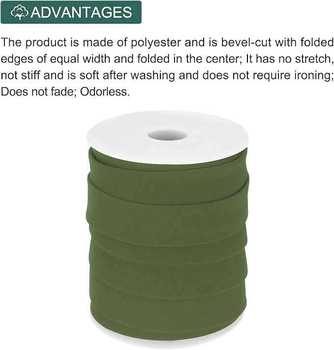 MECCANIXITY 1 Inch Double Fold Bias Tape Polyester Continuous Bulk Bias Tape for Sewing,Seaming Quilting Hemming Binding Crafts (Dark Green 25 Yards)