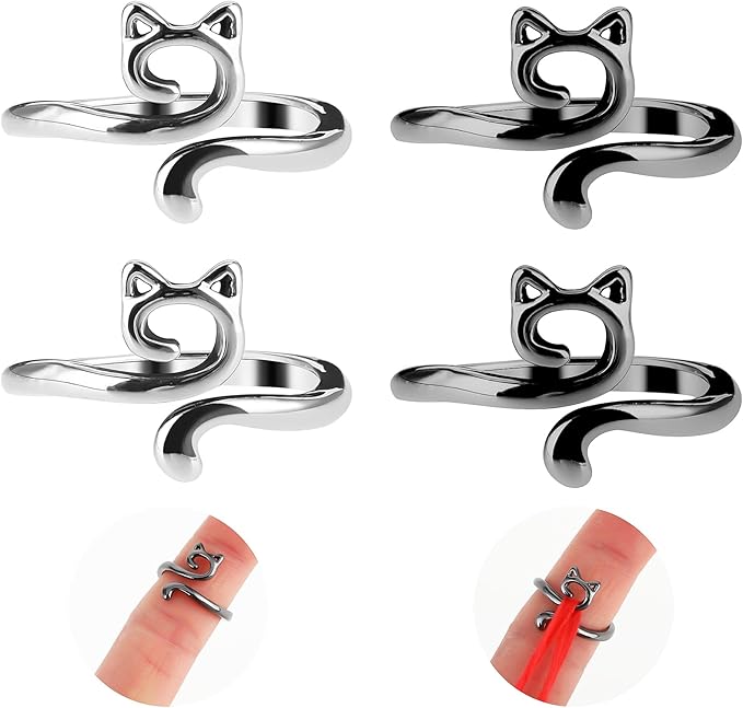 YUXIANLB 4pcs Knitting Crochet Loop Ring for Fingers Metal Open Yarn Guide Crochet Rings Adjustable Braided Faster Knitting Thimbles Holders Accessories for Crochet Mother Grandma Gifts (Cat Style)