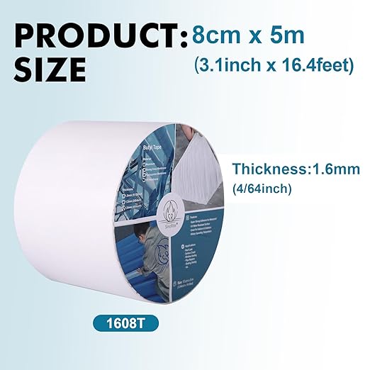 Vaste Outdoor Waterproof TPO Butyl Tape, 3.94inch x 16.4feet x 4/64inch (10cm x 5m x 1.6mm), RV/Marine Sealant Tape, Roofing Sheet Repair, Boat Sealing, Weatherproof and Durable, UV-Resistant