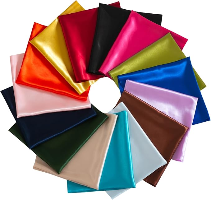 Q&J Fabric Co. 15Pcs 10" x 8" Satin Fabric Fat Quarter Pre-Cut Quilt Squares Bundle Assorted Colors Sheets Quilting Fabric for Festive Gift Doll Bags Sewing and DIY Crafting Patchwork Cushions