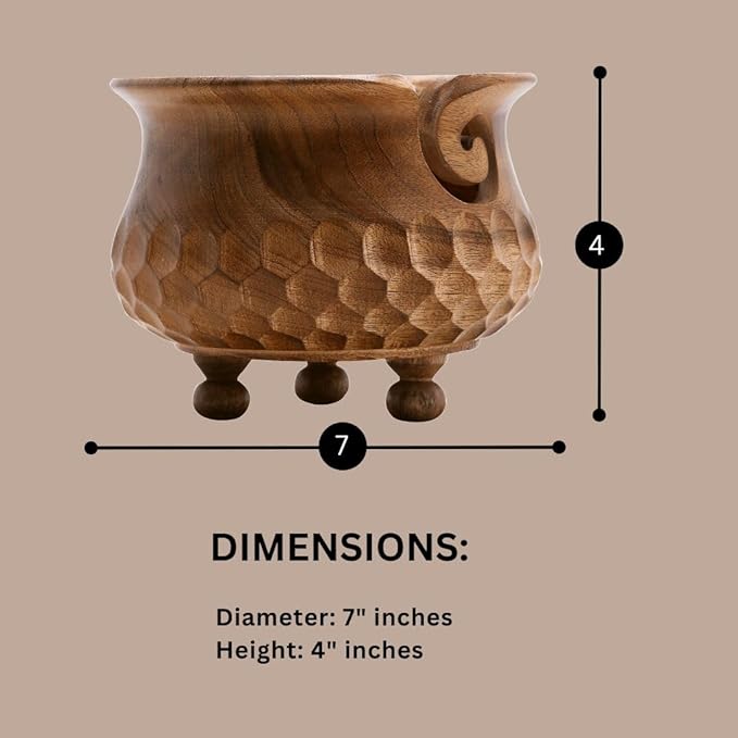 Wooden Large Yarn Bowl (7x4) – Handmade Pot-Shaped Yarn Holder for Crocheting & Knitting – Crochet Bowl for Yarn Ball Storage – Christmas Gift for Knitters & Crafters