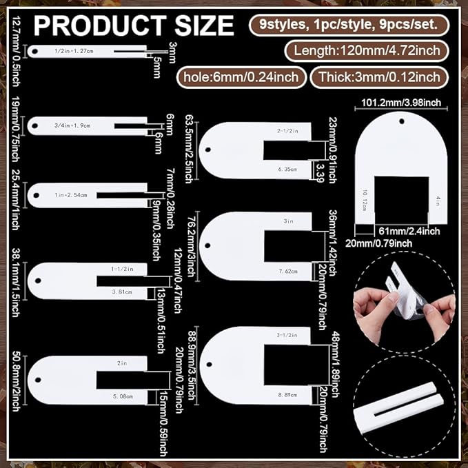 BENECREAT 9Sizes Quick Pleater, Acrylic Sewing Tools 1/2~4inch Quick Pleater Set, Fabric Pleating Tool for Quilting, Apparel Sewing, Beginner or Experienced Tailor, 3mm Thick