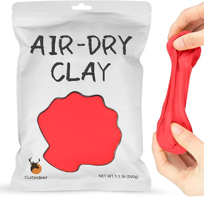 Cutedeer Red Air Dry Clay, 1.1lb Foam Modeling Clay, Soft Squishy Molding for Kids Adults, Arts & Crafts Project Slime Supplies(1.1lb - 1 Pack, Red)