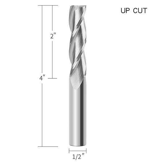 Upcut Spiral Router Bit 3-Flute with 1/2” Shank, Extra Long (4 inch), 1/2” Cutting Diameter, 2” Cutting Length, Carbide CNC Router Bits End Mill for Wood Mortises Carving Engraving