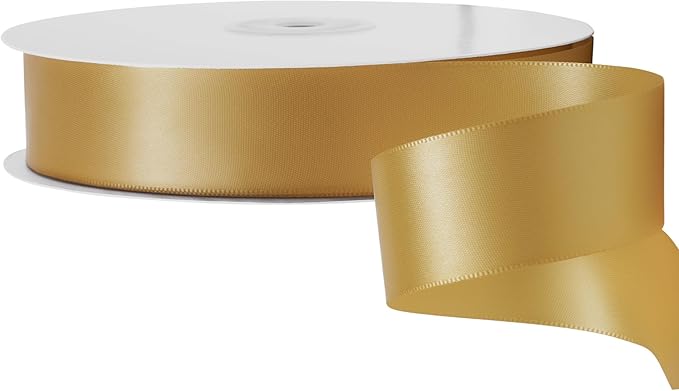 LIUYAXI Old Gold Double Faced Satin Ribbon, 1" X Continuous 50 Yards, Ribbons Perfect for Gift Wrapping Wedding Bouquet Decor DIY Craft Bow Making & Other Projects