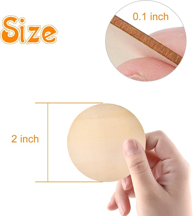 Coopay 120 Pieces 2 Inch Wooden Circles, Unfinished Round Wood Slices Natural Wooden Cutouts for Door Hanger, Painting, Wedding, Home Decoration DIY Wood Craft Supplies