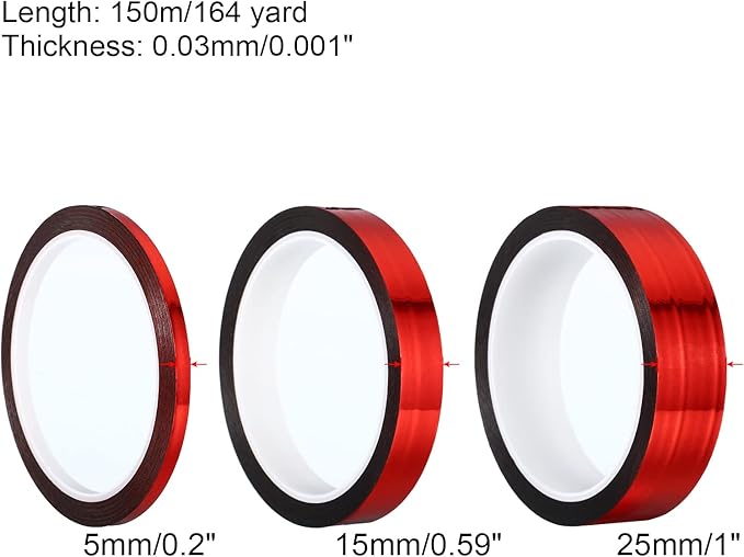 PATIKIL Metalized Tape 0.2/0.6/1 Inch x 55 Yards, 3 Roll Mirror Metallic Masking Foil Sticker Self Adhesive for Detailing Accent Wall Graphic Arts, Red