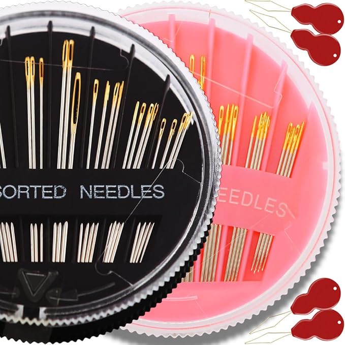 60Pack Sewing Needles for Hand Sewing Repair, 6 Sizes Assorted Needles with 4 Threaders, Hand Sewing Needles, Large Eye Stitching Needles, Embroidery Needles, Sewing Sharp Needles(Pink&Black 60PCS)