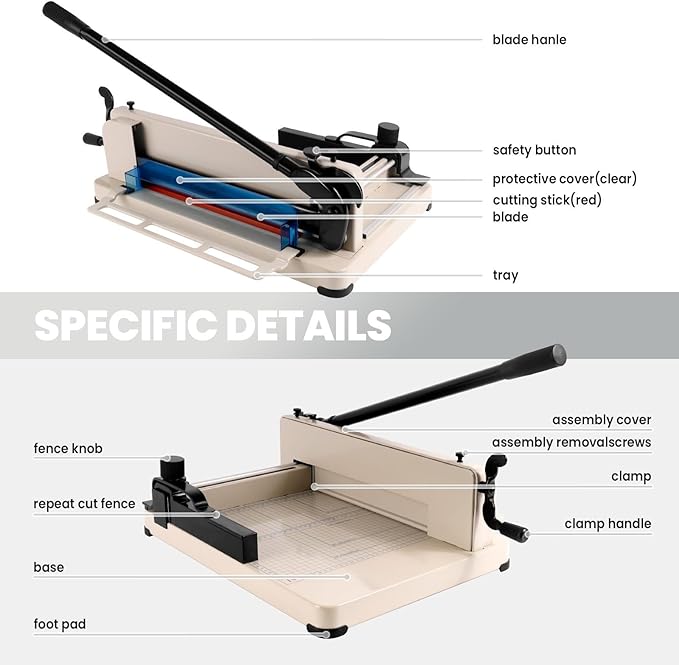 Heavy Duty 12-inch Guillotine Table Paper Cutter, White(A3), 400-Sheet Paper Cutter with Double Safety Protection for Office, School, Commercial, Larger area (12in)