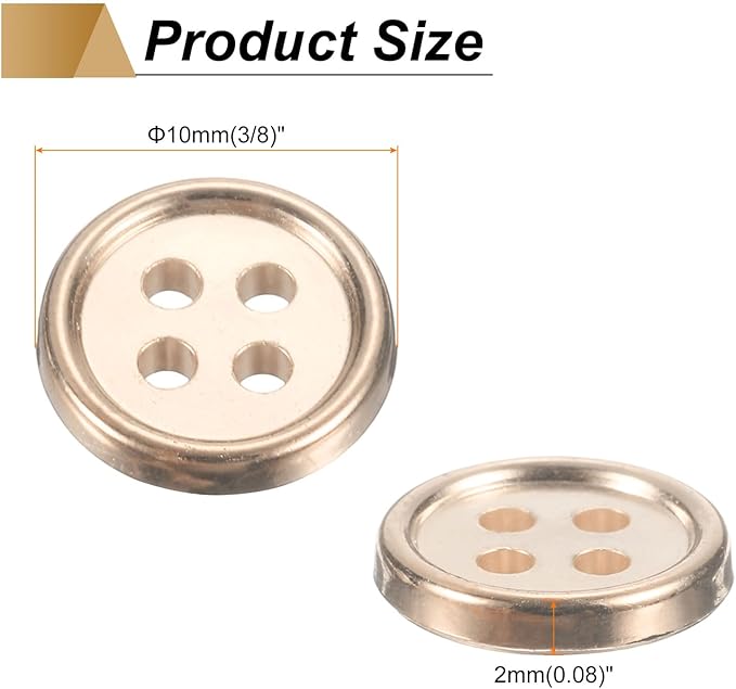 HARFINGTON 50pcs 16L Plastic Sewing Buttons 10mm 3/8" 4-Hole Round Replacement Craft Button for Coats Sewing Clothing and DIY, Rose Gold