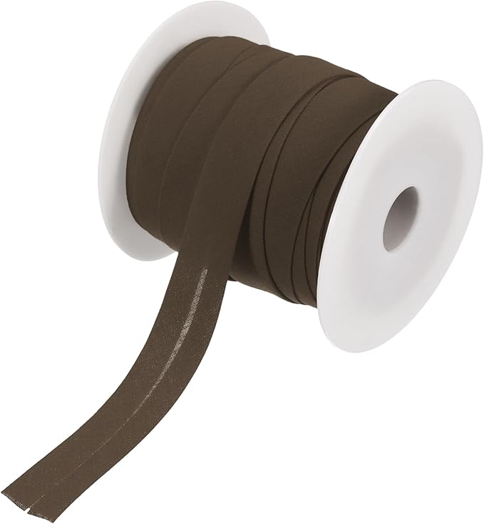 MECCANIXITY 3/4 Inch Single Fold Bias Tape Polyester Continuous Bulk Bias Tape Roll for Sewing, Seaming Quilting Hemming Binding Crafts (Brown 25 Yards)