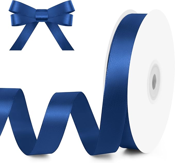 KMER LIFE 5/8" Wide x 50 Yards Navy Blue Polyester Satin Ribbon - Perfect for Wedding Decor, Wreath, Crafts, Gift Wrapping & Other Projects