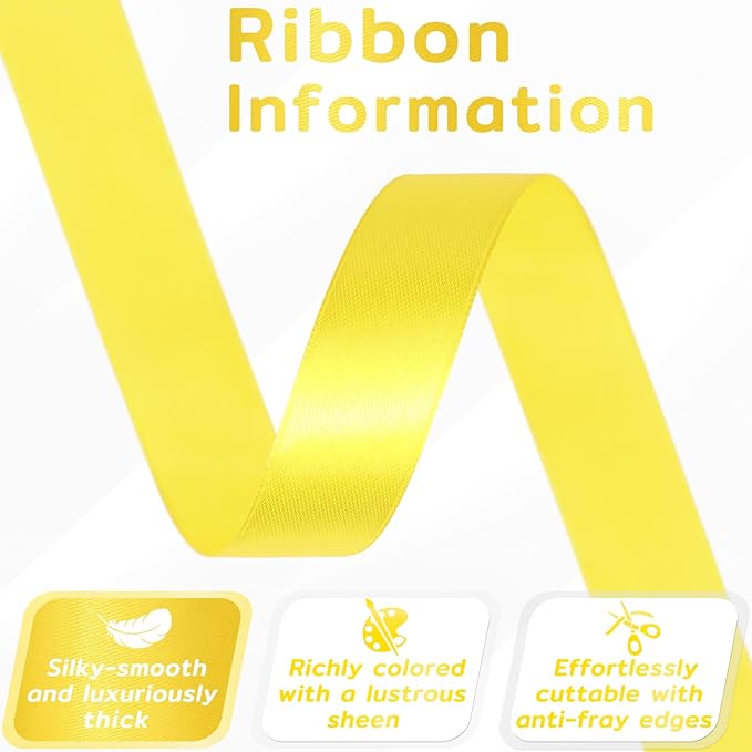 60 Yards Yellow Satin Ribbon 3/4 Inch, Solid Polyester Fabric Ribbon for Gift Wrapping, Crafts, Flower Bouquet, Wedding, Baby Shower, Festival, Christmas, Halloween