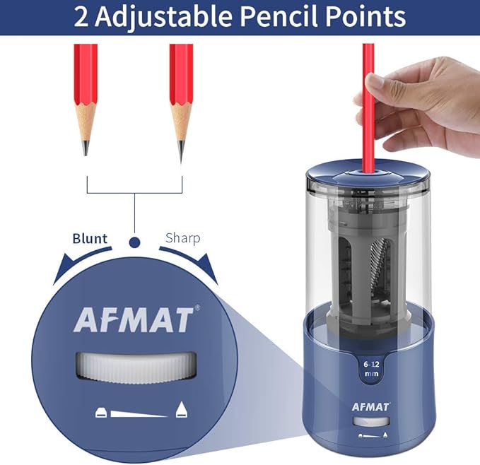 AFMAT Pencil Sharpener, Electric Pencil Sharpener for Colored Pencils, Auto Stop, Fast Sharpen in 3s, Large Hole Pencil Sharpeners Plug in for 6-12mm No.2/Jumbo Pencils PS93