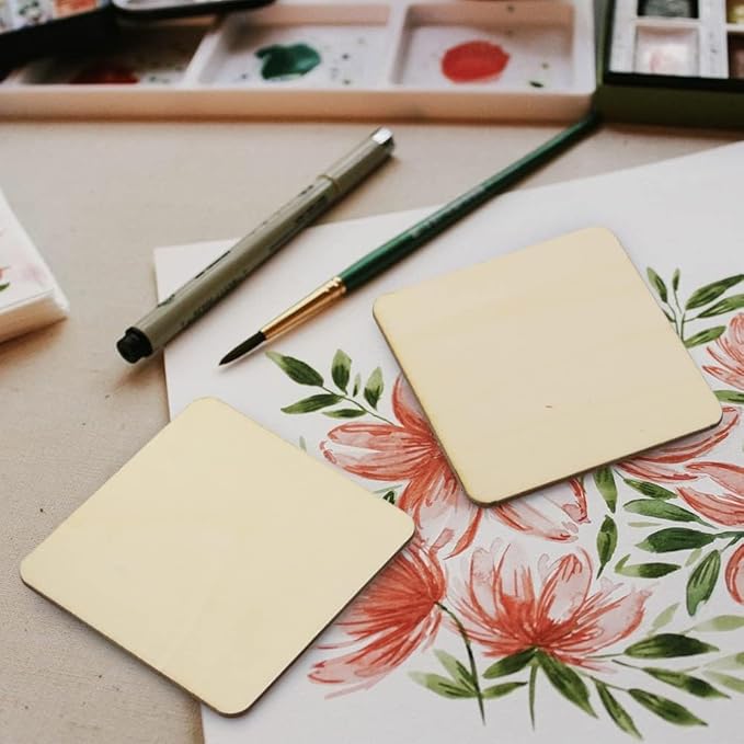 Unfinished Wood Pieces 80 Pcs 3"x3" inch Wood Board Wooden Squares Wooden Cutout Tiles, Rustic Craft Wood for Home Decoration, DIY Supplies