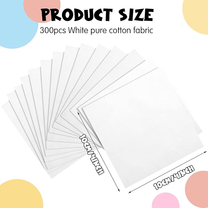 Mixweer 300 Pcs 4 x 4 Inches Cotton Fabric Squares Precut Quilting Fabric Bundles Solid Colors Quilt Material for DIY Craft Sewing Embroidery(White)