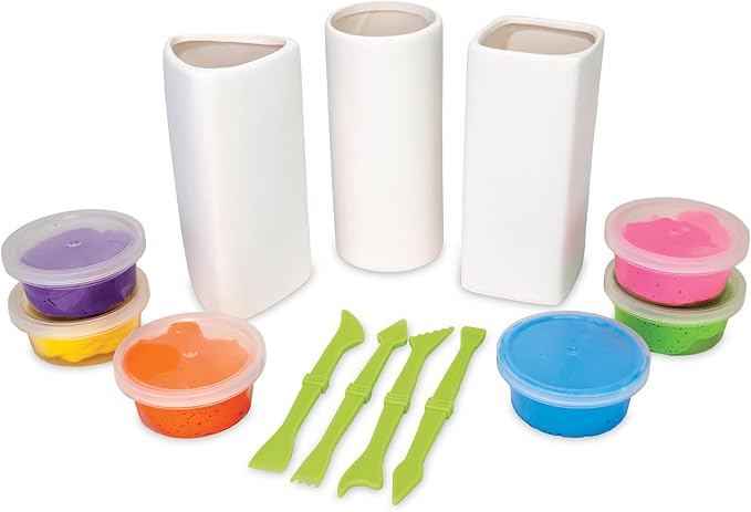 MindWare Clay Magic Vases Kids Crafts - Air-Dry Clay for Kids Ages 8 and Up – Shape and Press 6 Vibrant Colors of Magic Clay to Decorate Sturdy Porcelain Vases - No Glue or Baking Required
