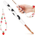 Katech Ergonomic Crochet Hook, Aluminum Soft Grip Crochet Hooks for Beginners and Arthritic Hands, Soft Clay Crochet Needle with Cow Motif and Bead Chain-Ideal Gift for Crocheter (5.5mm)