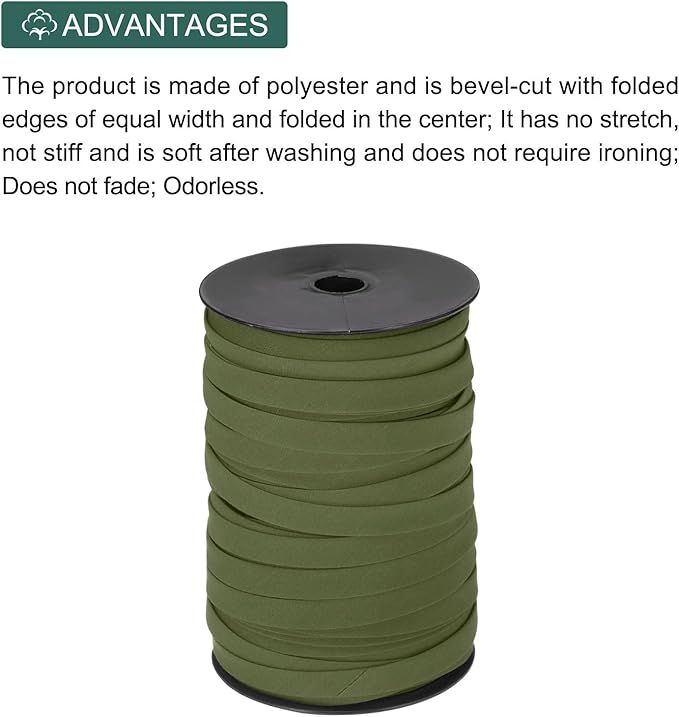 MECCANIXITY 1/2 Inch Double Fold Bias Tape Polyester Continuous Bulk Bias Tape for Sewing, Seaming Quilting Hemming Binding Crafts (Dark Green 100 Yards)