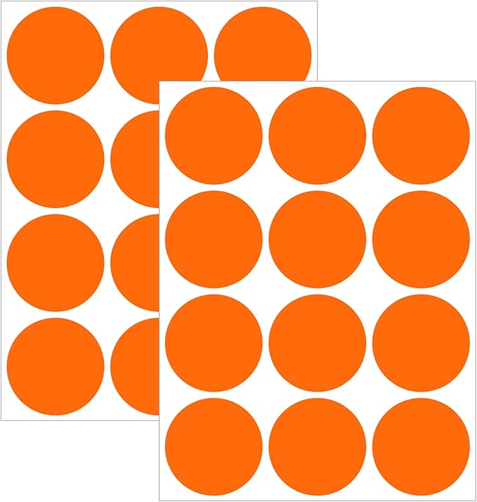 2" Round Large Colored Removable Stickers Labels - Orange,Pack of 300
