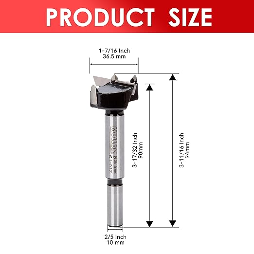 Mollom 1-7/16" (36.5mm) Forstner Drill Bit for Precise Woodworking with Durable YG8 Carbide Thickness of 2.0mm,This Hinge Cutter Tool is Ideal for Hard Wood, Plastic, Plywood