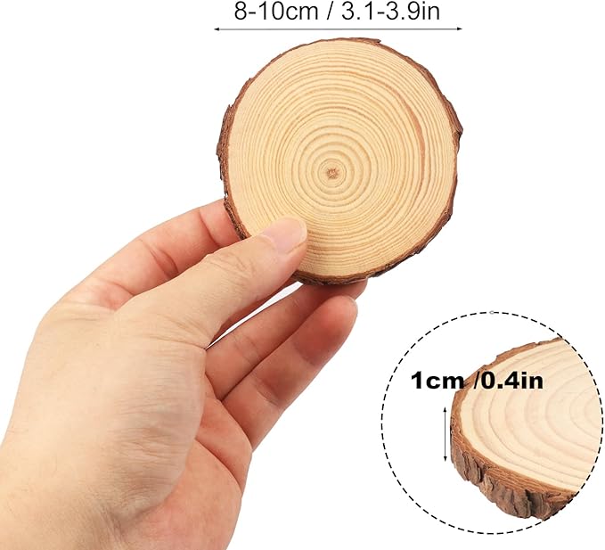 70 PCS 3-4 Inch Natural Wood Slices, Unfinished Pine Wood Circles with Barks for Coasters, DIY Crafts, Christmas Rustic Wedding Ornaments and Centerpieces,by GNIEMCKIN.