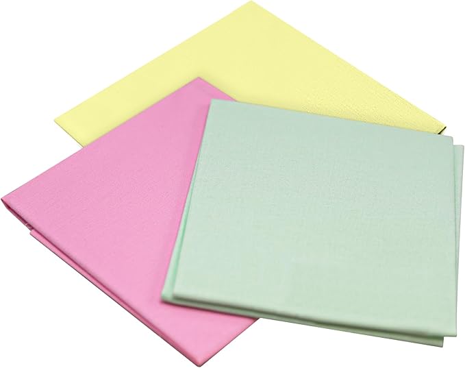 3 Pieces 18 x 21 Inches Cotton Fabric Precut Quilting Fabric Bundles Solid Colors Layer Cakes Quilt Material for DIY Craft Sewing Embroidery (YellowPinkGreen)