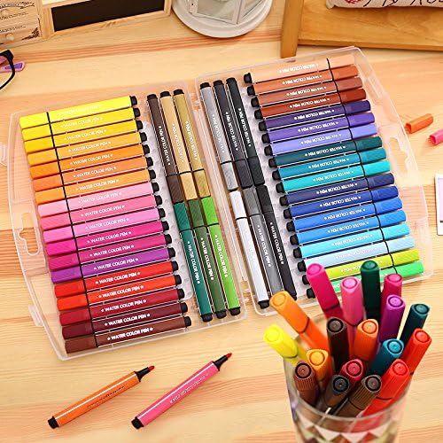 SAYEEC Washable Marker Coloring Pens Set, 48 Assorted Colors Drawing Pens, Medium Point Art Watercolor Marker Set with Storage Case for Adult Coloring Books Manga Comic Calligraphy Sketching