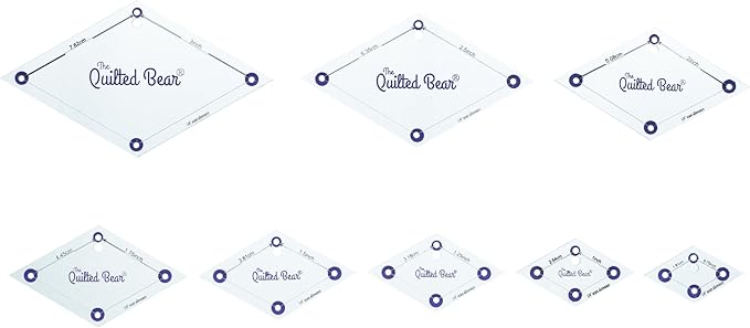 The Quilted Bear Diamond Quilting Templates – 8 Clear Non-Slip Acrylic Quilt Templates for Precise Fabric Cutting & Stress-Free Machine Quilting - Ideal for Quilt & Sewing Supplies (¾–3")