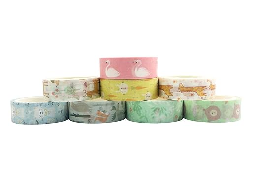 YUBBAEX Little Zoo Washi Tape Set, 8 Rolls Animals Decorative Masking Tapes for Journal,Scrapbook, Planner, DIY Crafts