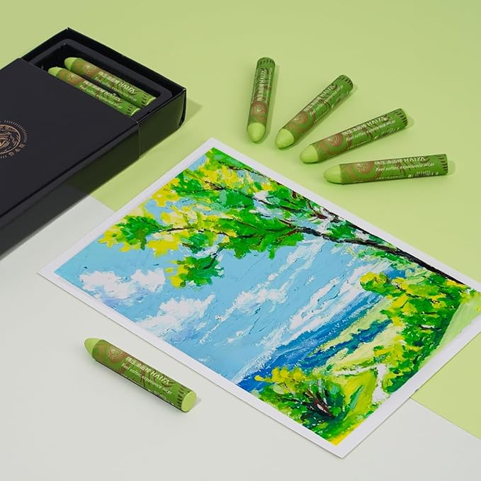 Paul Rubens Green Yellow Oil Pastels (8 Pack) - Ultra-Creamy & Blendable, Bullet Tip for Precision - Premium Art Supplies for Drawing, Sketching & Painting - Ideal for Artists, Students & Beginners